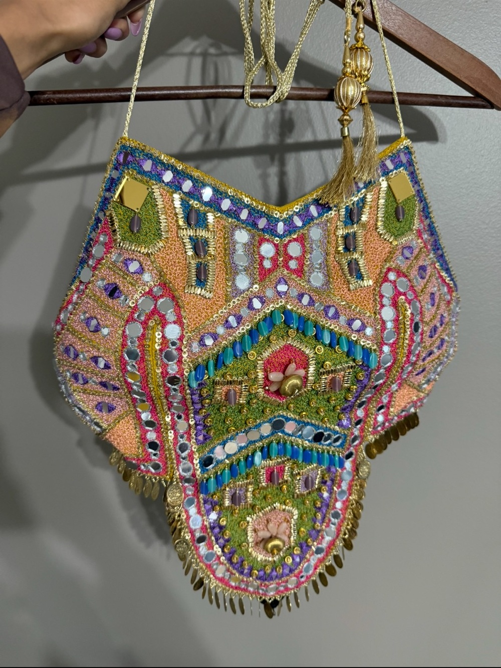 Embellished Multicolor Halter Crop Top with Yellow palazzo pants - Picture 3 of 3